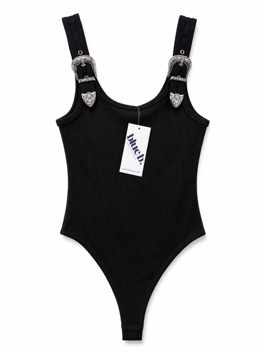 Kids Black Ribbed One-Piece with Decorative Silver Buckles